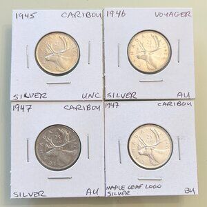 Canada 1945, 1946, 1947 & 1947ML Silver 25¢ Quarters! 4 coins Total